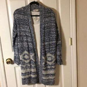 Navy and white patterned long cardigan